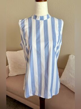 Banana Republic Top Sleeveless Button Back Blue White Stripe Women’s S Nautical